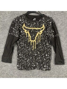 Switch Remarkable Boys XL Black Splatter Gold Bull Graphic Slashed L/S Shirt